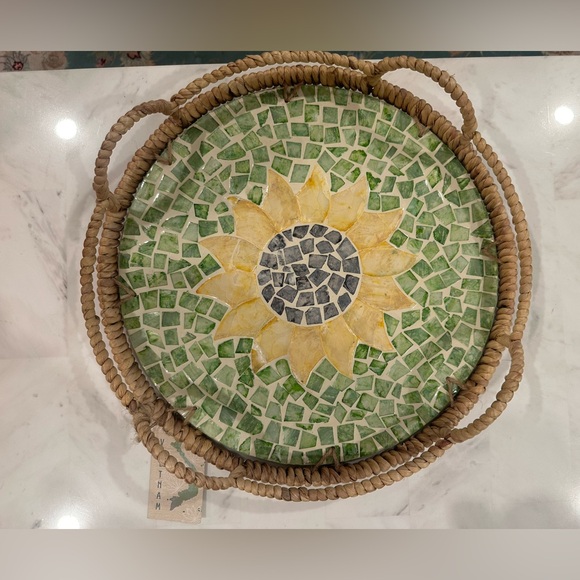Handmade Other - Handmade Sunflower Rattan Tray with Handles NWT